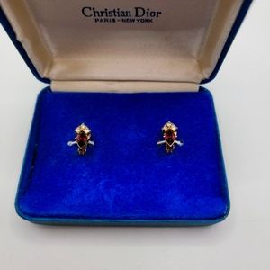 Vintage Christian Dior clip earrings from 1960's, in box, purple chrystals.